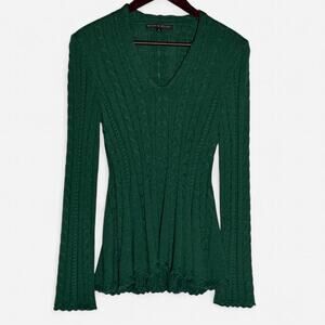 Antonio Melani Dark Green Cable-Knit V-Neck Sweater